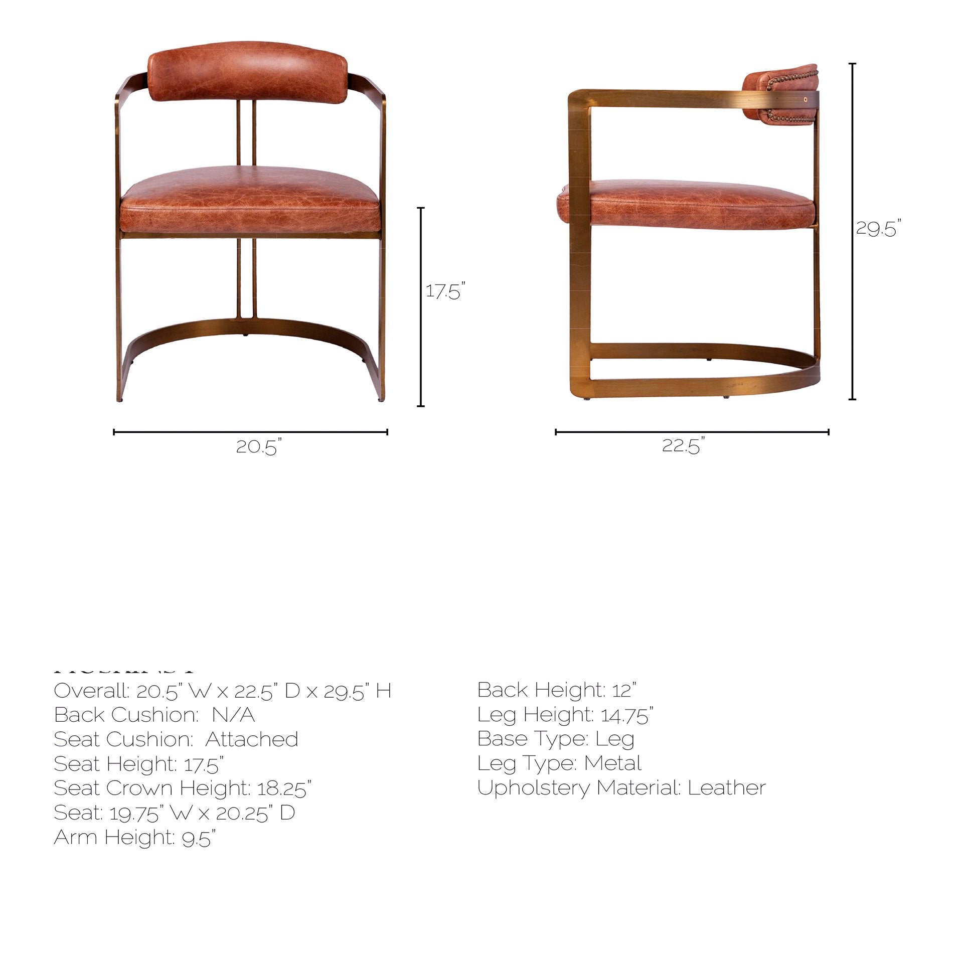 Brown And Gold Upholstered Leather Open Back Dining Arm Chair-Dining Chairs-DECOROLALA