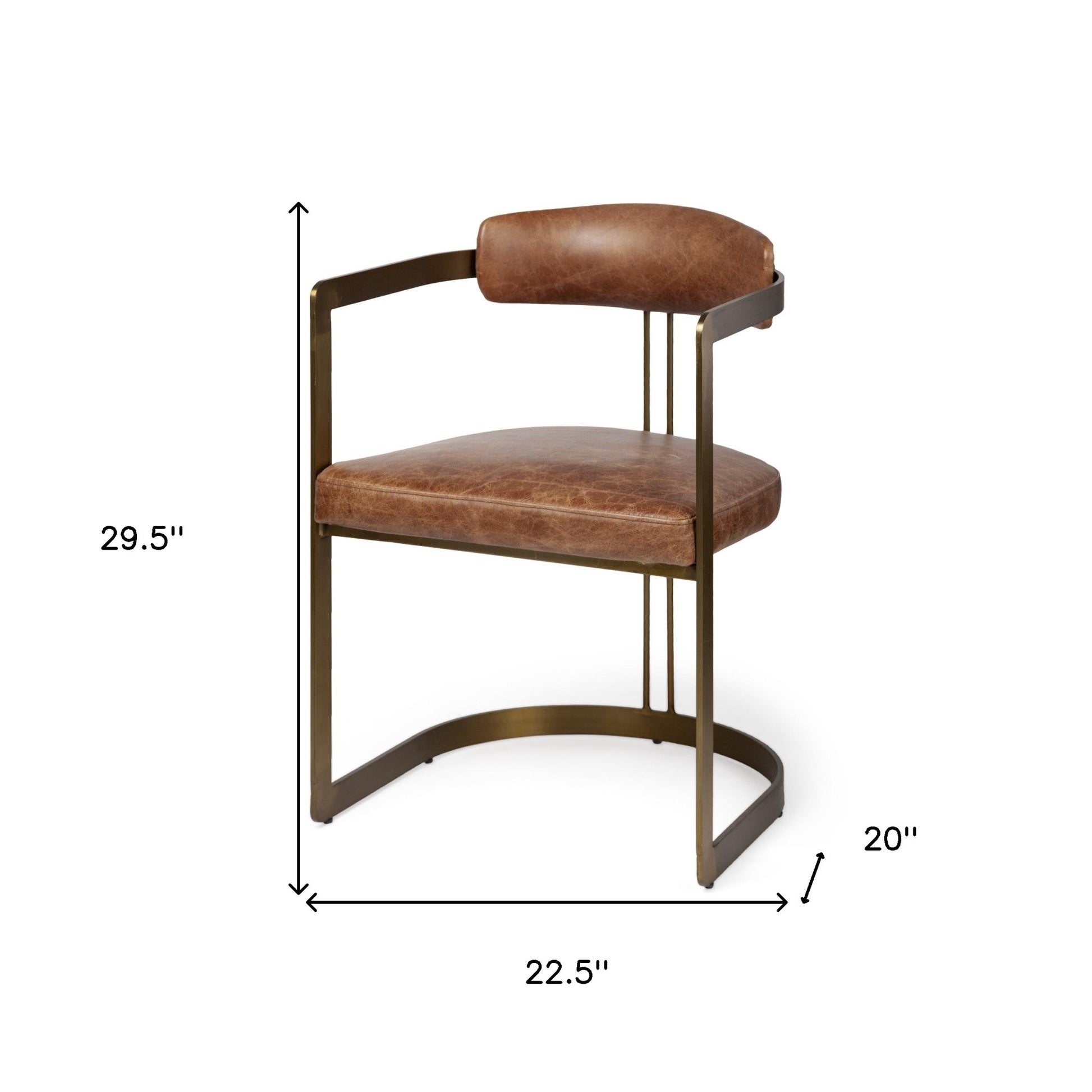 Brown And Gold Upholstered Leather Open Back Dining Arm Chair-Dining Chairs-DECOROLALA