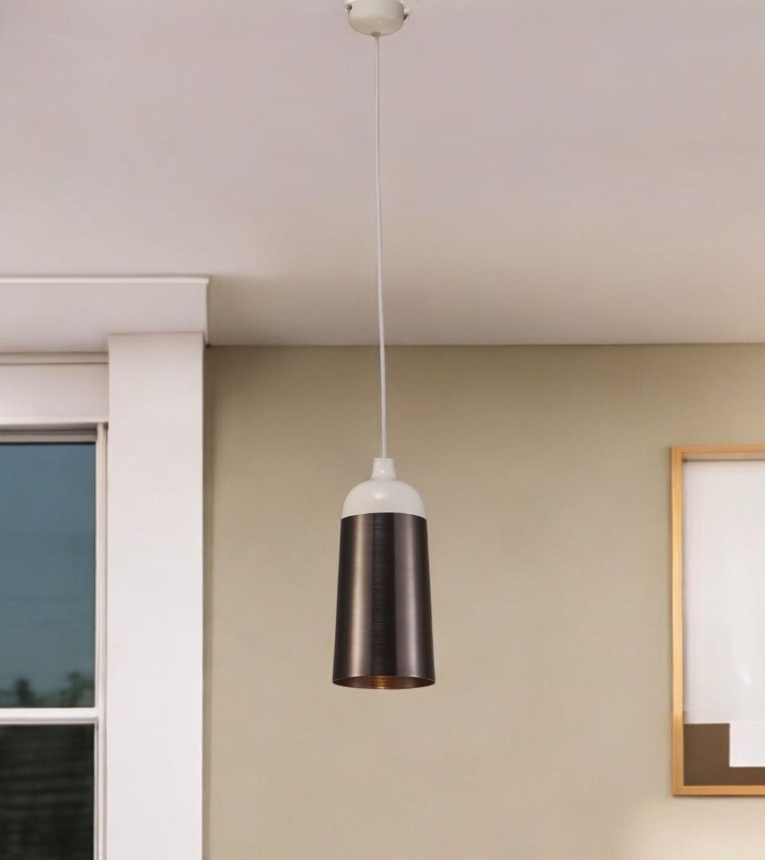 Brown And White Cylinder Metal Ceiling Light With Brown Shades-Pendants-Hanging Lights-DECOROLALA