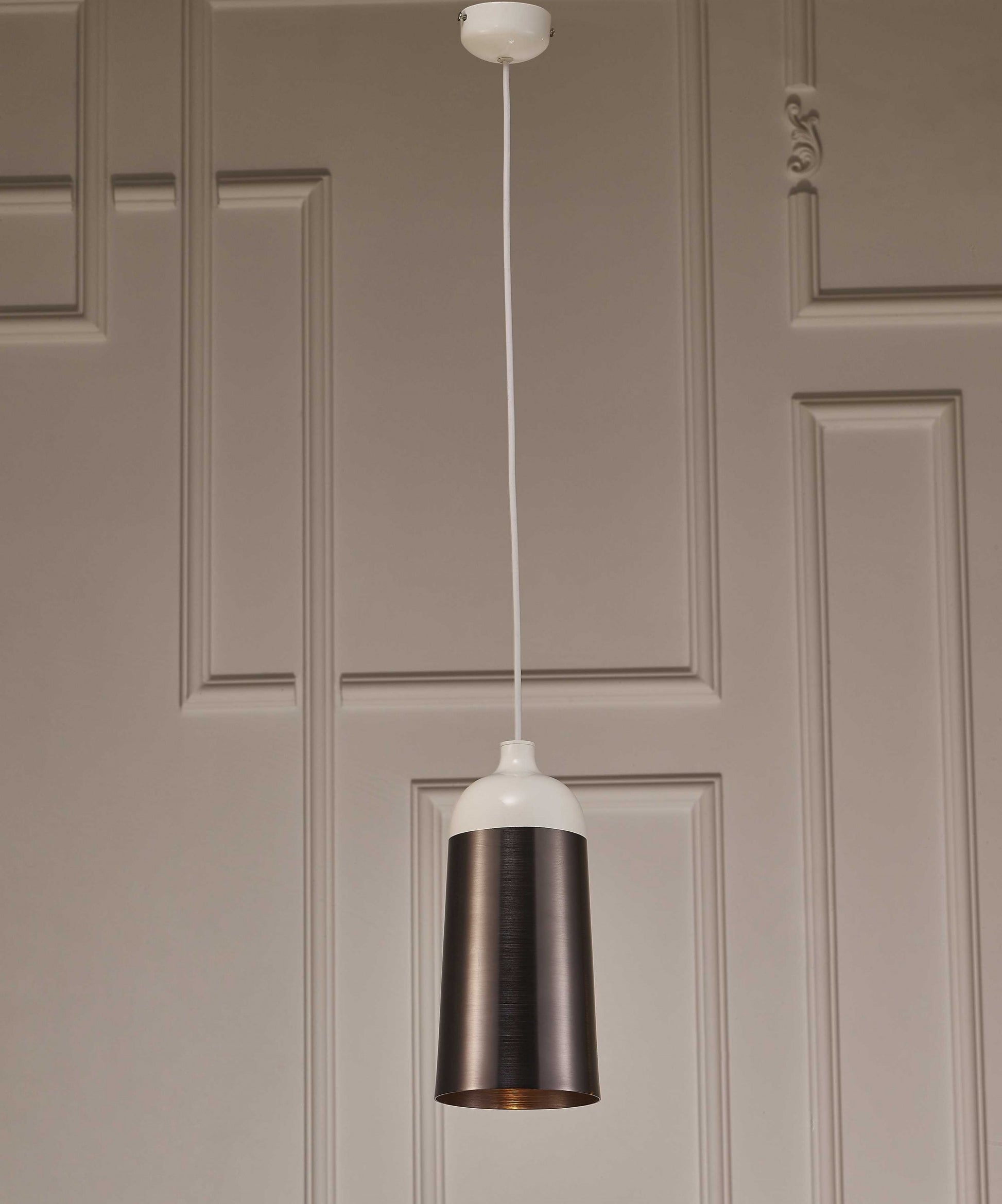 Brown And White Cylinder Metal Ceiling Light With Brown Shades-Pendants-Hanging Lights-DECOROLALA