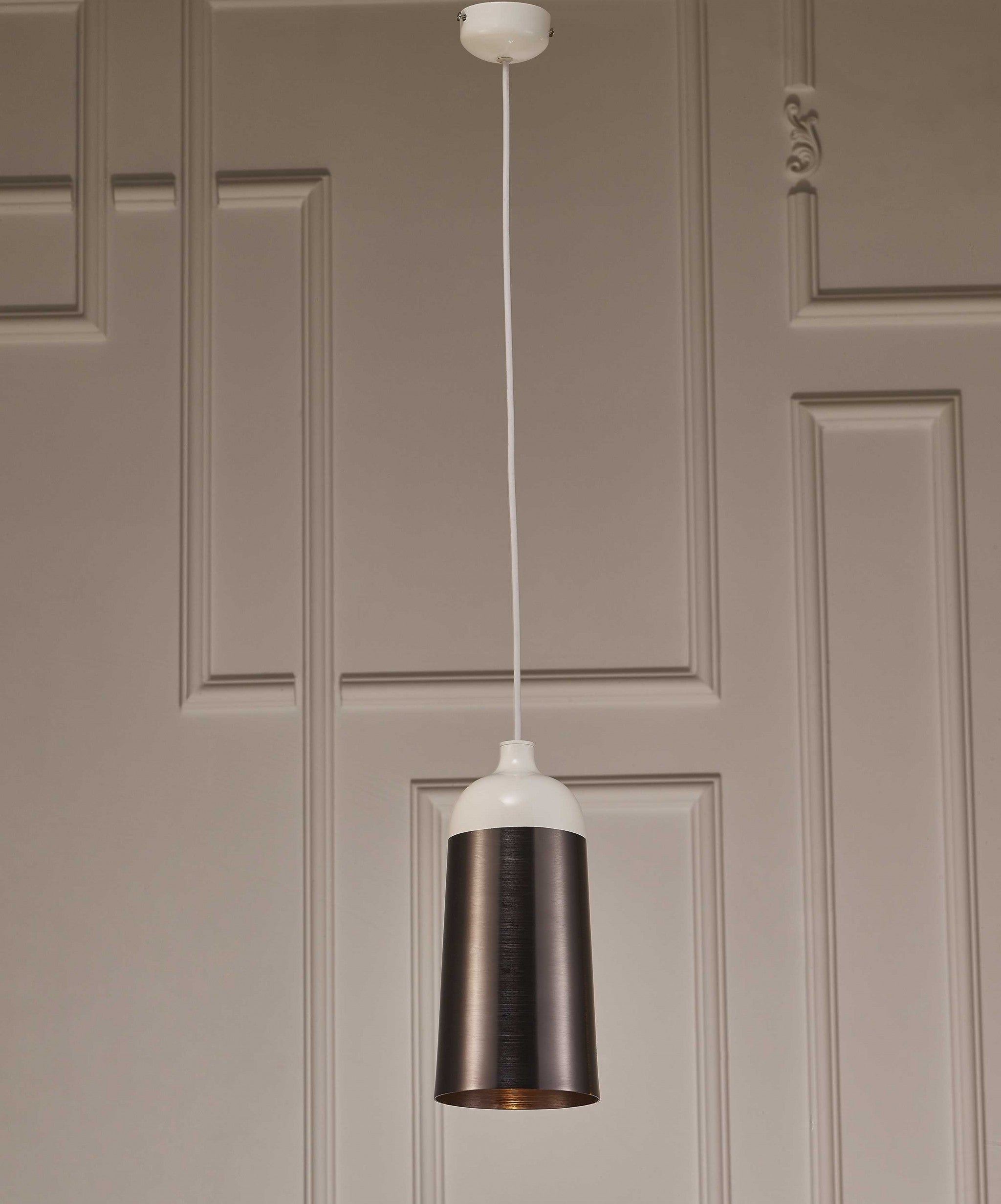 Brown And White Cylinder Metal Ceiling Light With Brown Shades-Pendants-Hanging Lights-DECOROLALA