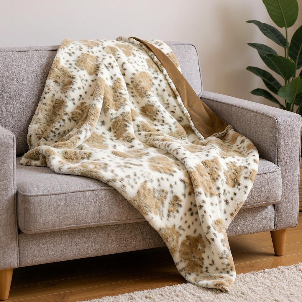 Brown And White Faux Fur Ombre Plush Throw-Throws & Blankets-DECOROLALA