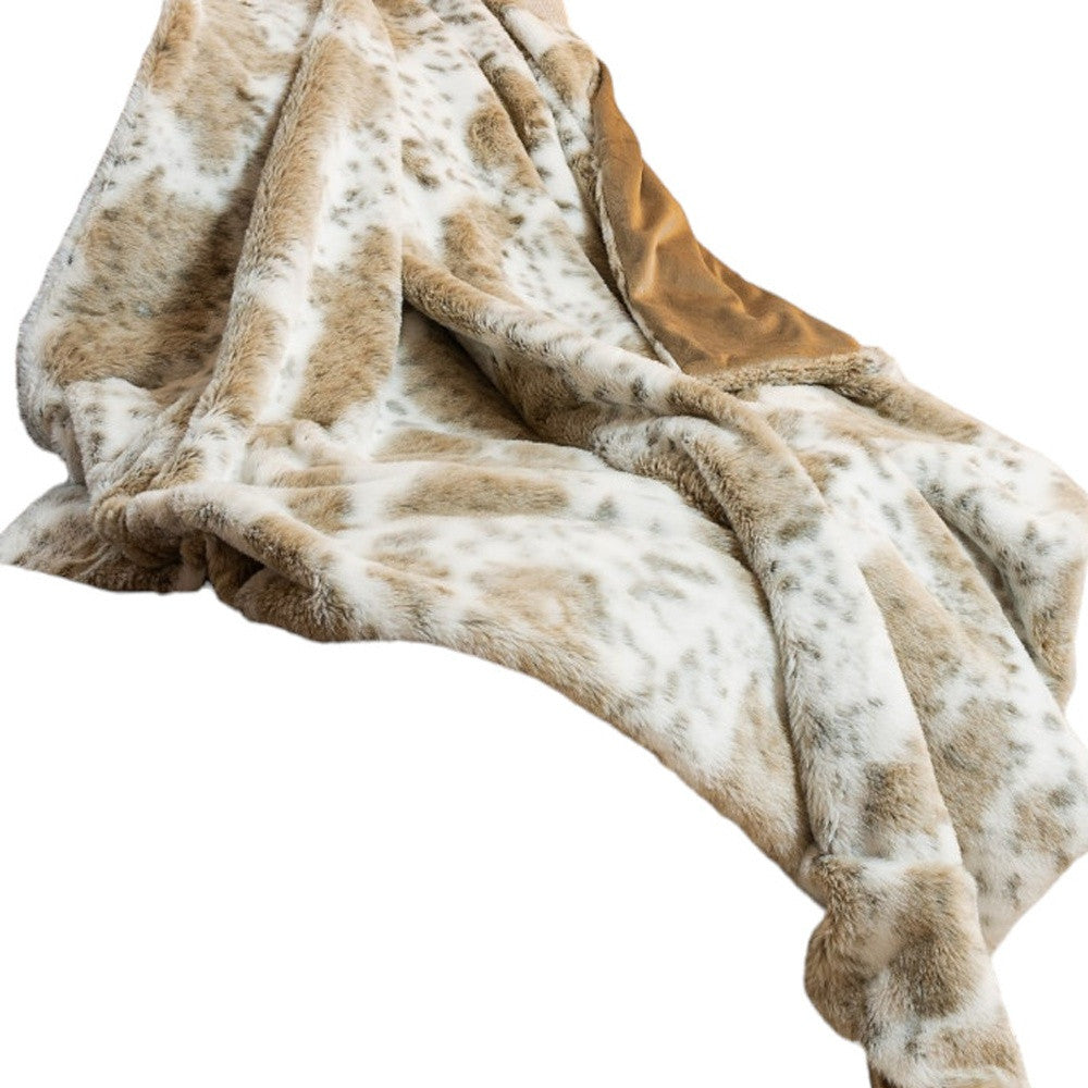 Brown And White Faux Fur Ombre Plush Throw-Throws & Blankets-DECOROLALA