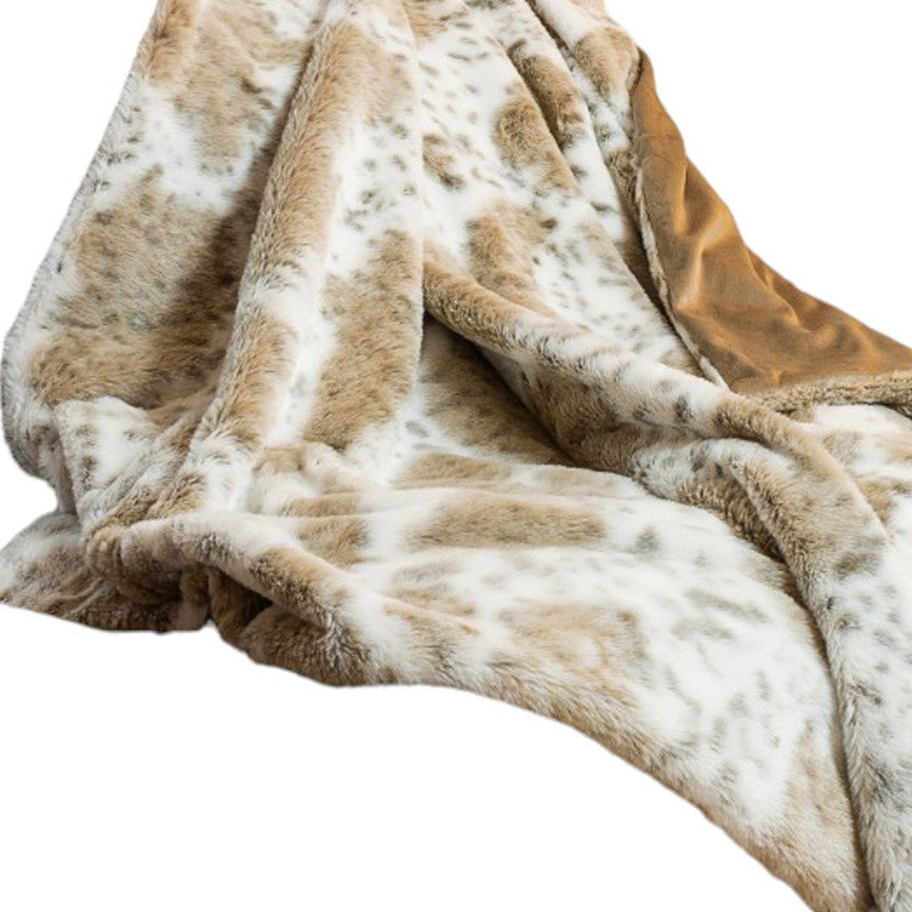 Brown And White Faux Fur Ombre Plush Throw-Throws & Blankets-DECOROLALA