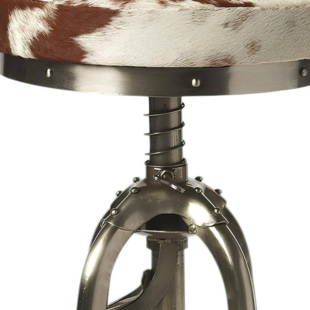 Brown And White and Silver Iron Backless Swivel Bar Chair-Bar Chairs-DECOROLALA
