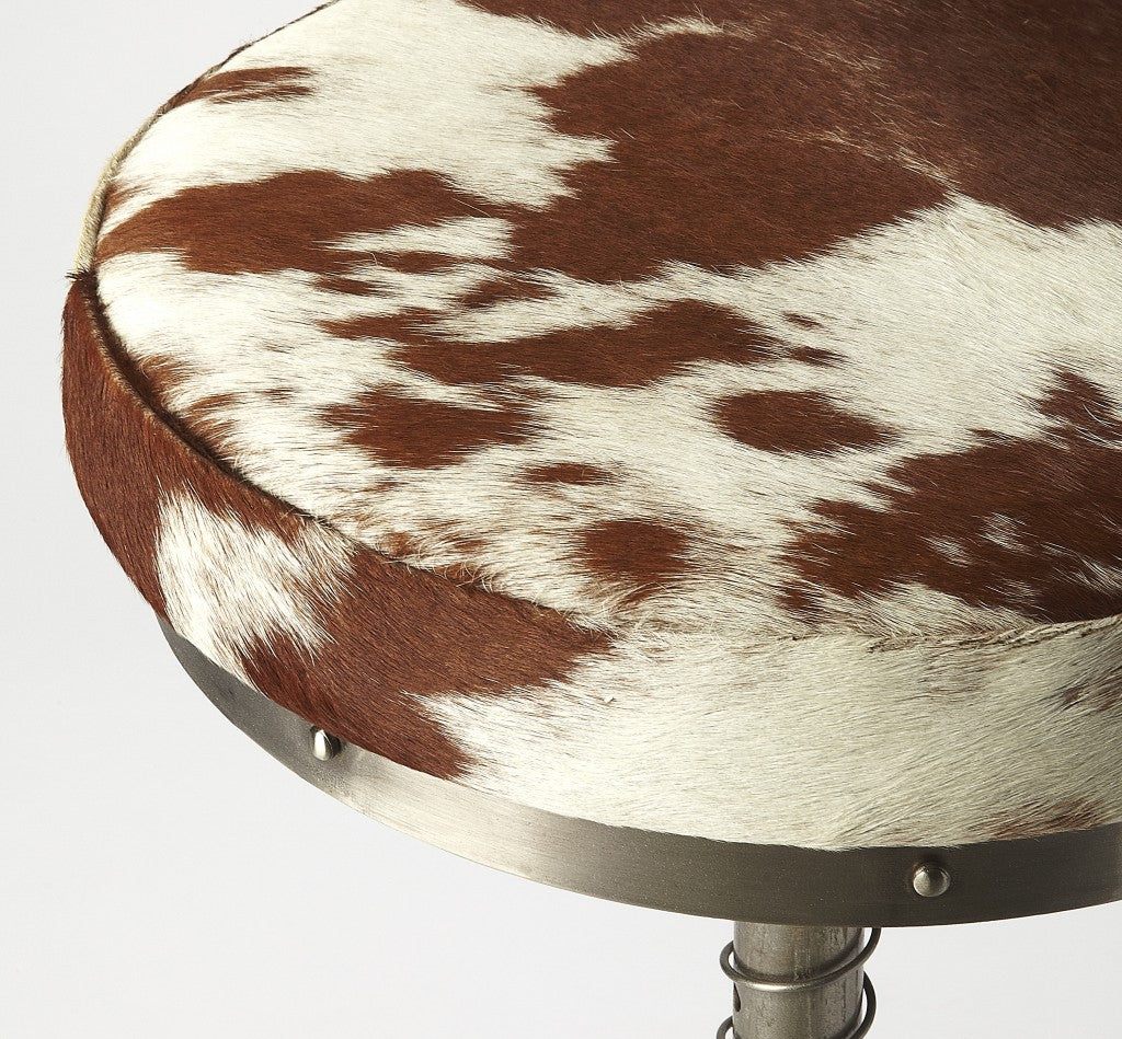 Brown And White and Silver Iron Backless Swivel Bar Chair-Bar Chairs-DECOROLALA