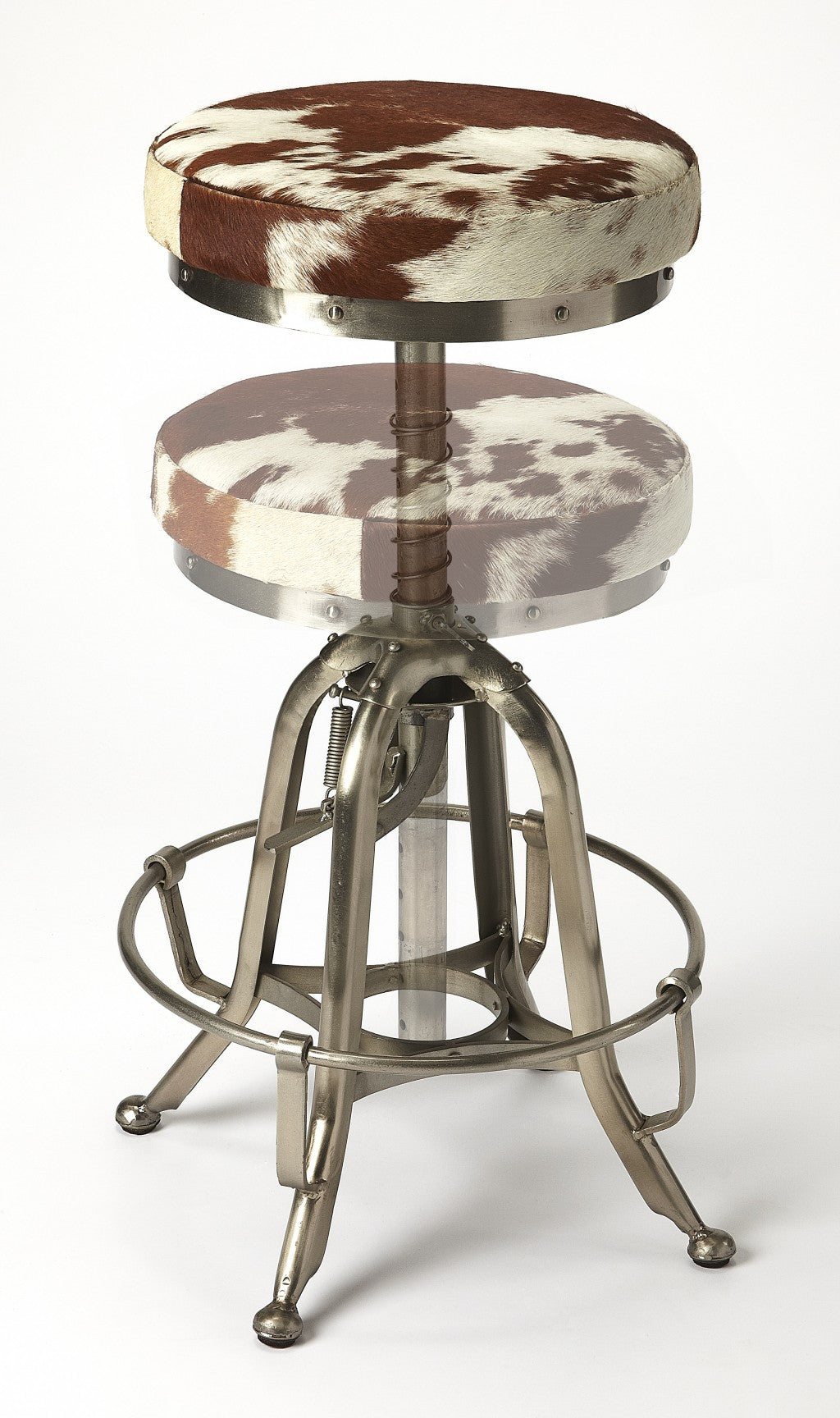 Brown And White and Silver Iron Backless Swivel Bar Chair-Bar Chairs-DECOROLALA