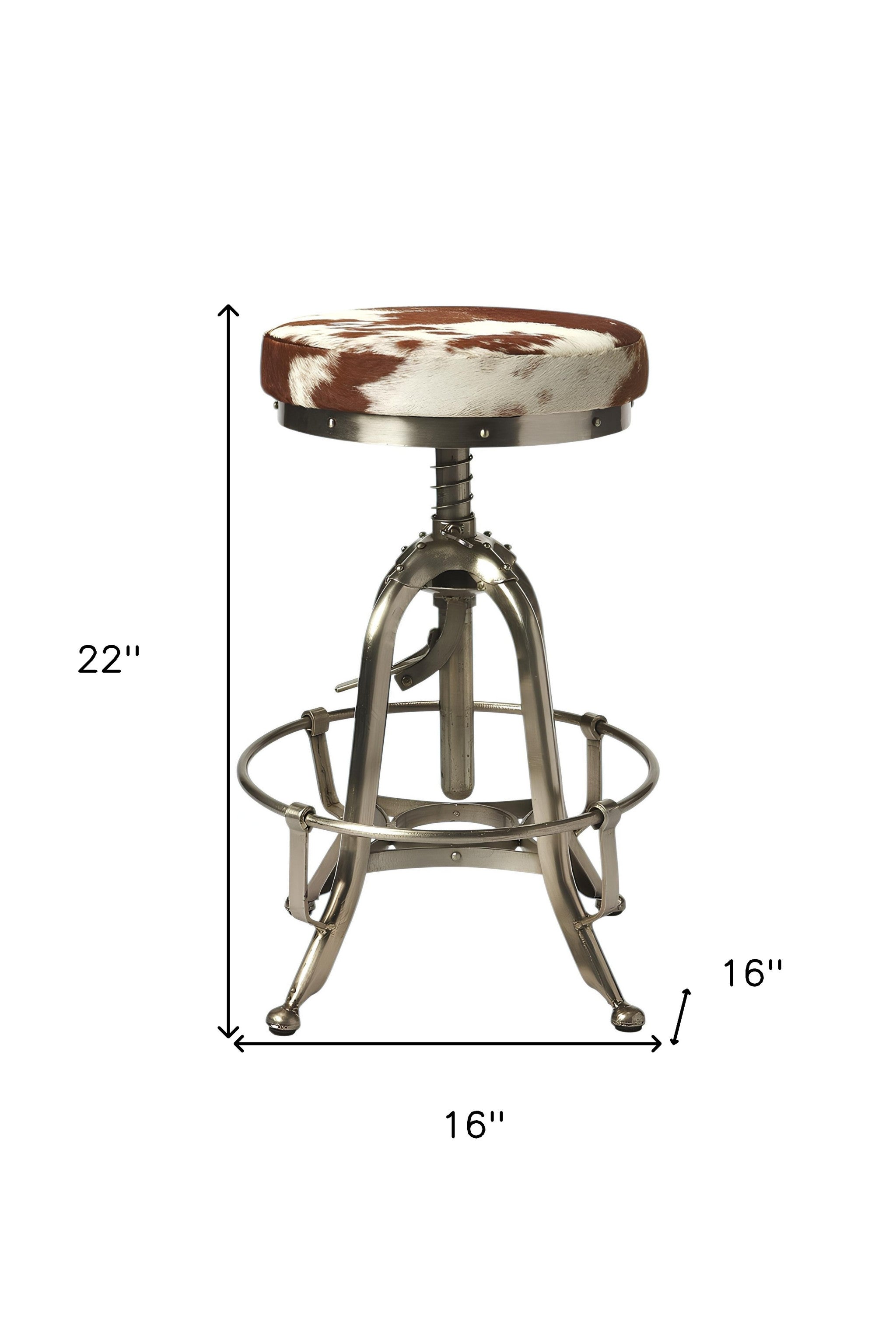 Brown And White and Silver Iron Backless Swivel Bar Chair-Bar Chairs-DECOROLALA