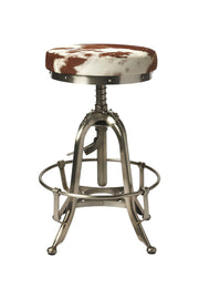 Brown And White and Silver Iron Backless Swivel Bar Chair-Bar Chairs-DECOROLALA