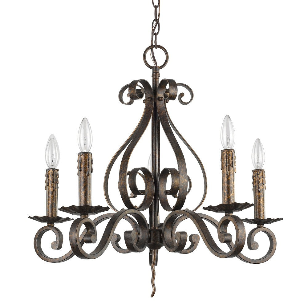 Brown Candle Style Five Light Metal Dimmable Chandelier-Chandeliers-DECOROLALA