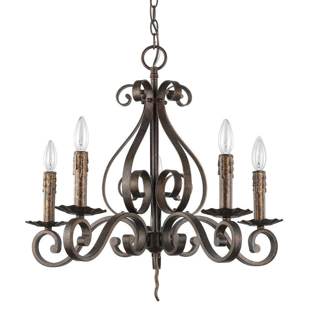 Brown Candle Style Five Light Metal Dimmable Chandelier-Chandeliers-DECOROLALA