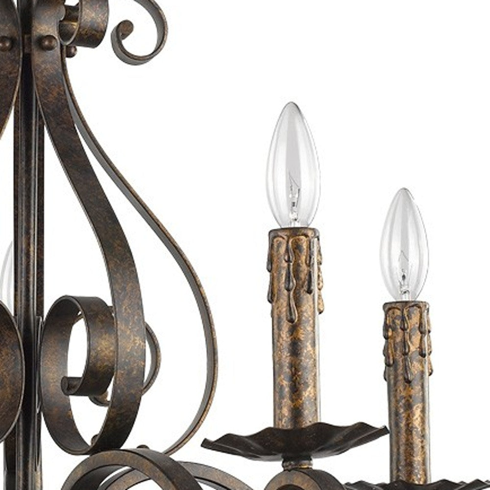 Brown Candle Style Five Light Metal Dimmable Chandelier-Chandeliers-DECOROLALA