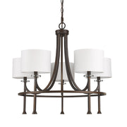Brown Candle Style Five Light Metal and Crystals Dimmable Chandelier With White Shades-Chandeliers-DECOROLALA