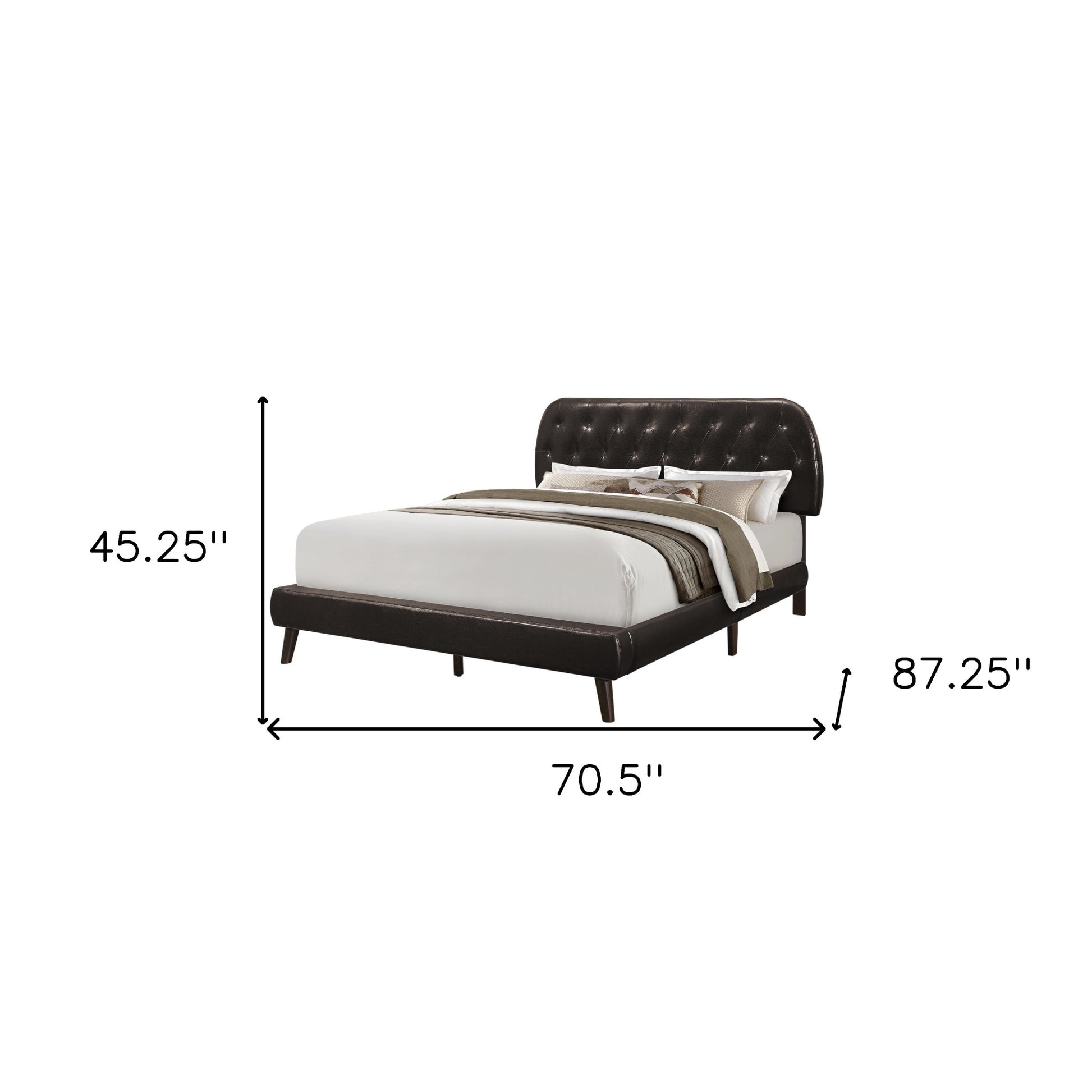 Brown Queen Tufted Upholstered Faux Leather Bed Frame-Standard Beds-DECOROLALA