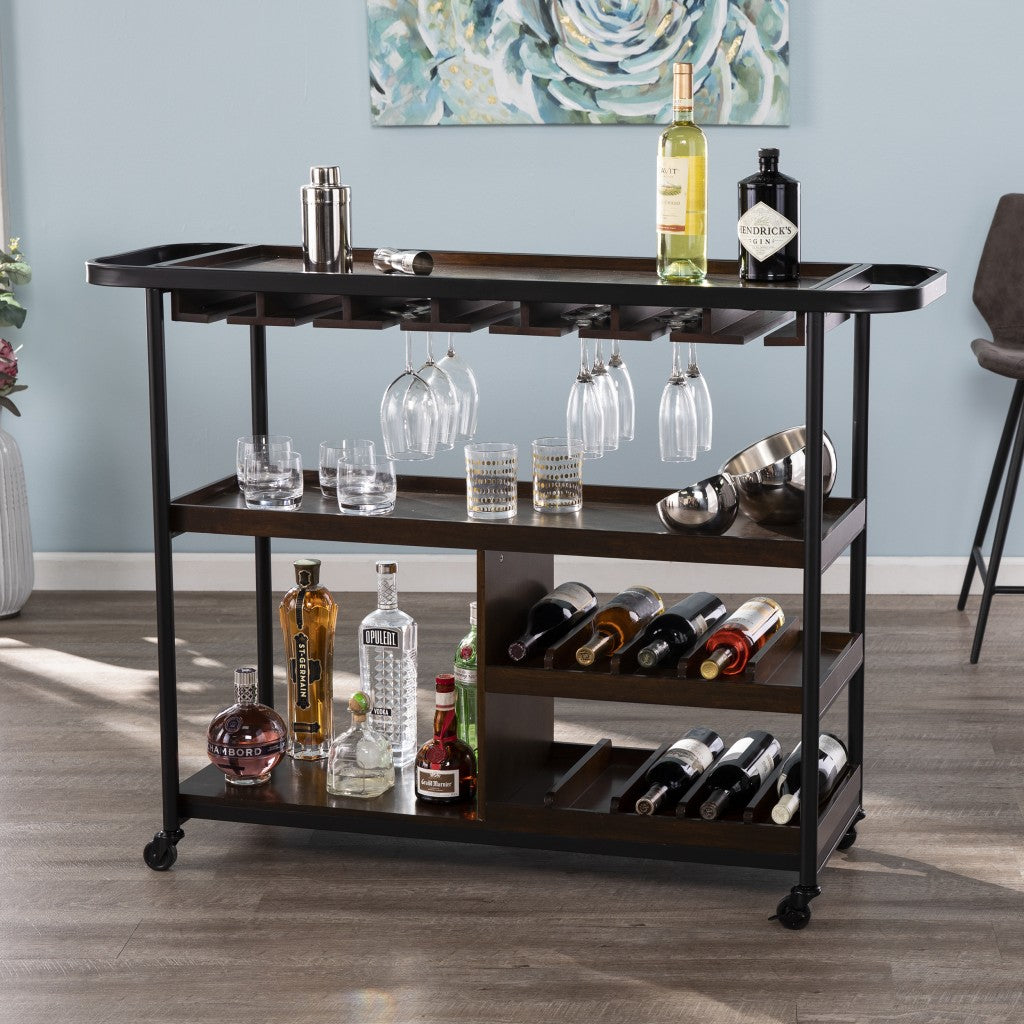 Brown Rolling Bar Cart-Bar Carts and Servers-DECOROLALA