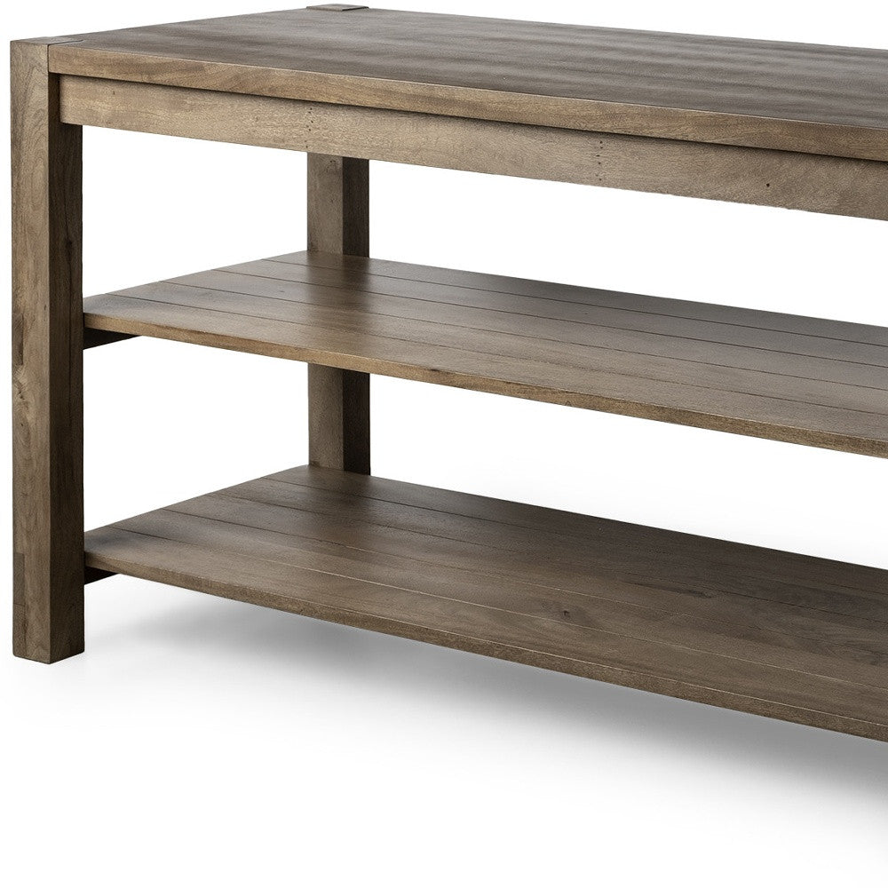 Brown Solid Wood Kitchen Island With Two Tier Smooth Counter Top-Kitchen Carts-Islands-DECOROLALA