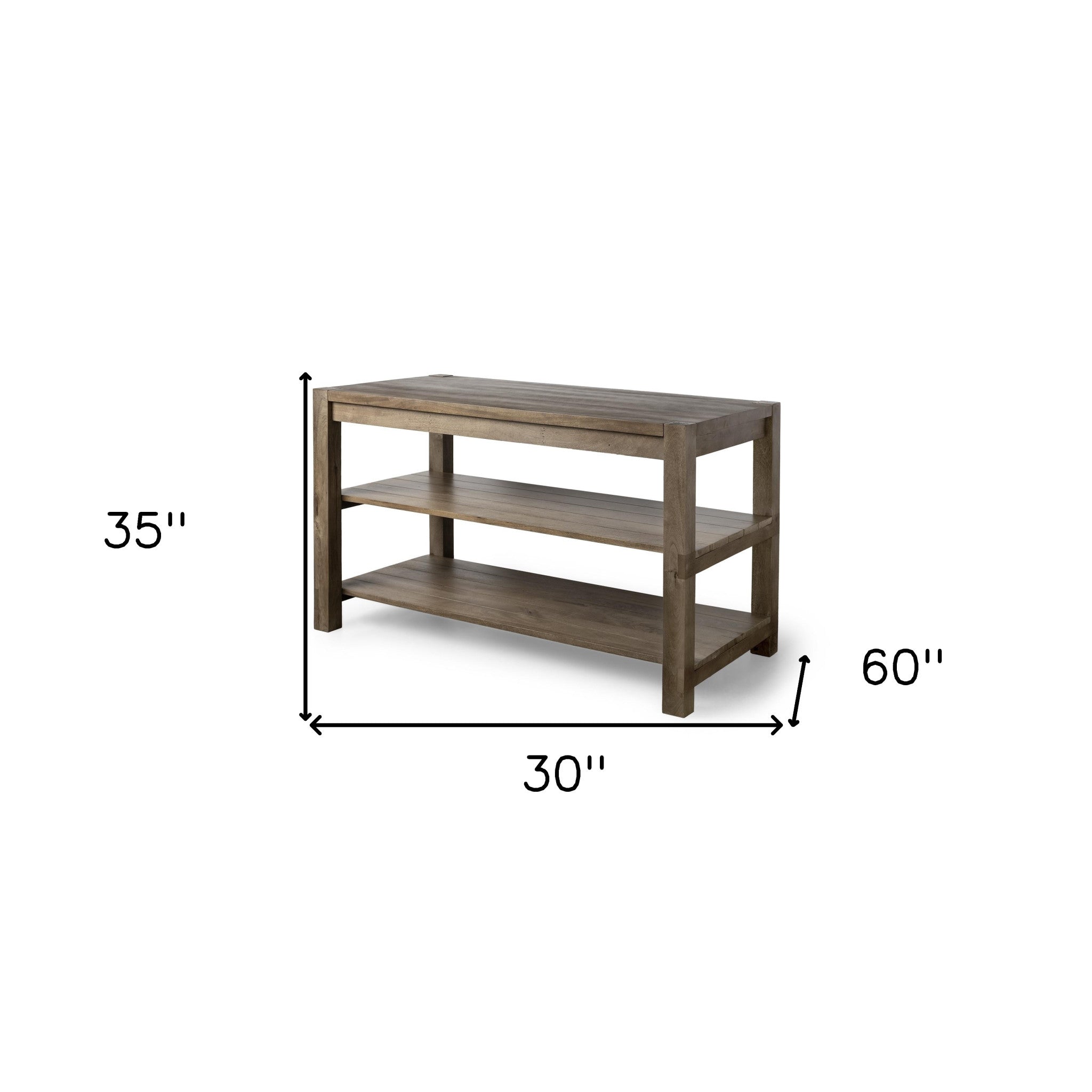 Brown Solid Wood Kitchen Island With Two Tier Smooth Counter Top-Kitchen Carts-Islands-DECOROLALA