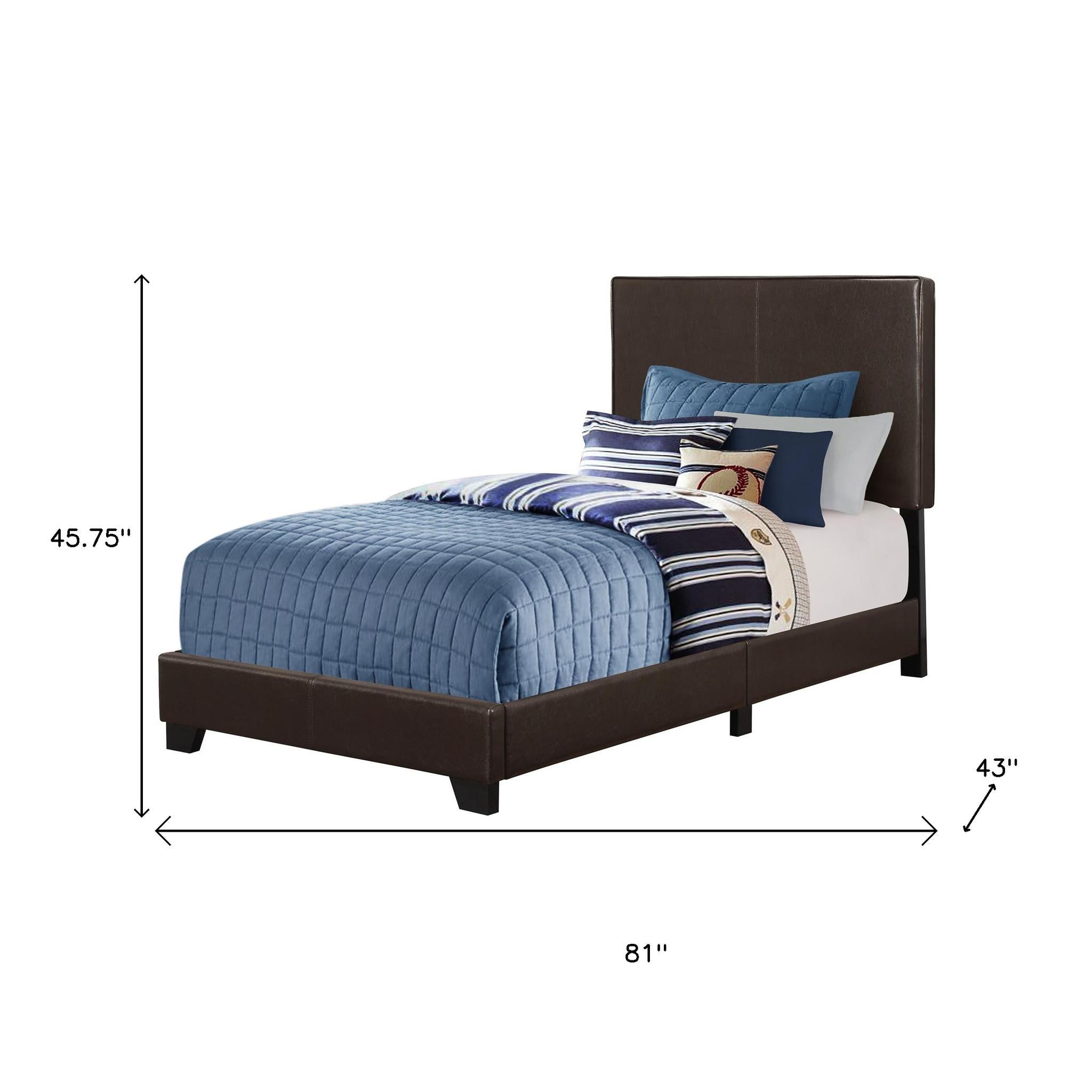 Brown Solid Wood Twin Upholstered Faux Leather Bed Frame-Standard Beds-DECOROLALA