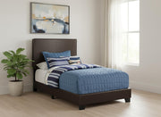 Brown Solid Wood Twin Upholstered Faux Leather Bed Frame-Standard Beds-DECOROLALA