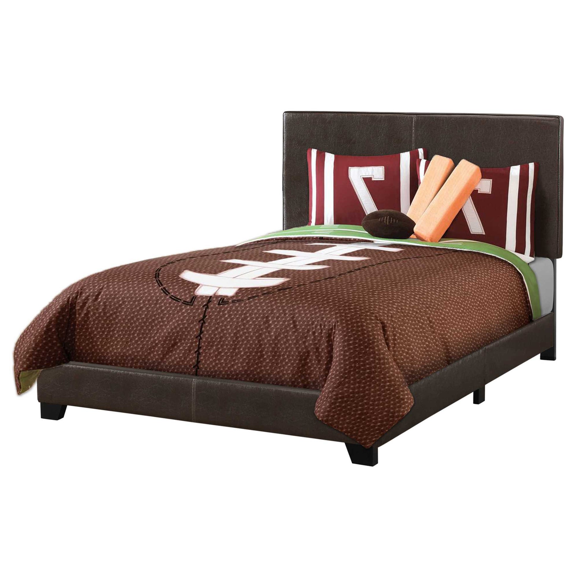 Brown Solid and Manufactured Wood Full Upholstered Faux Leather Bed Frame-Standard Beds-DECOROLALA
