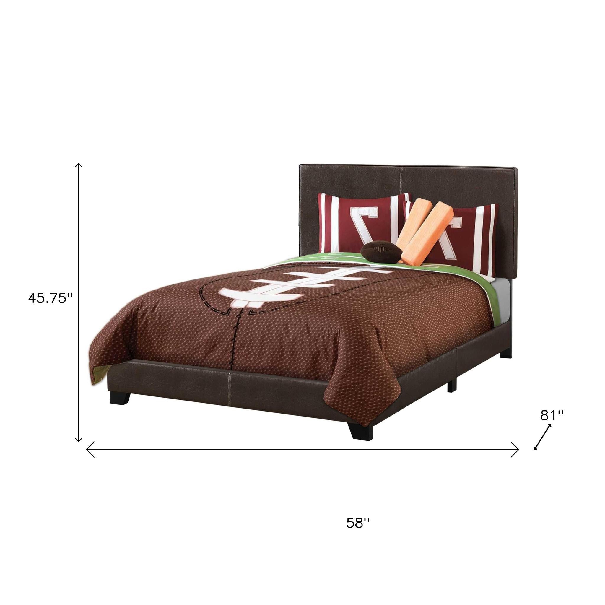 Brown Solid and Manufactured Wood Full Upholstered Faux Leather Bed Frame-Standard Beds-DECOROLALA