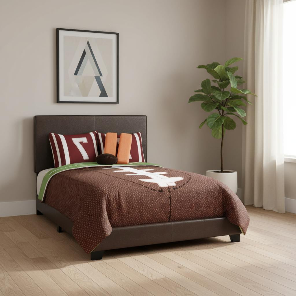 Brown Solid and Manufactured Wood Full Upholstered Faux Leather Bed Frame-Standard Beds-DECOROLALA