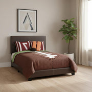 Brown Solid and Manufactured Wood Full Upholstered Faux Leather Bed Frame-Standard Beds-DECOROLALA