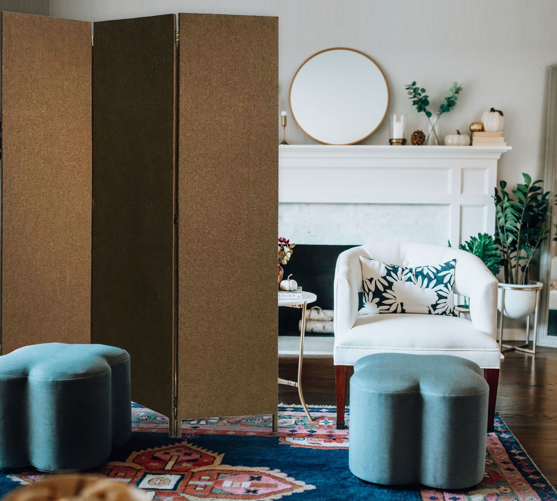 Brown Upholstered 3 Panel Room Divider Screen-Room Dividers-DECOROLALA