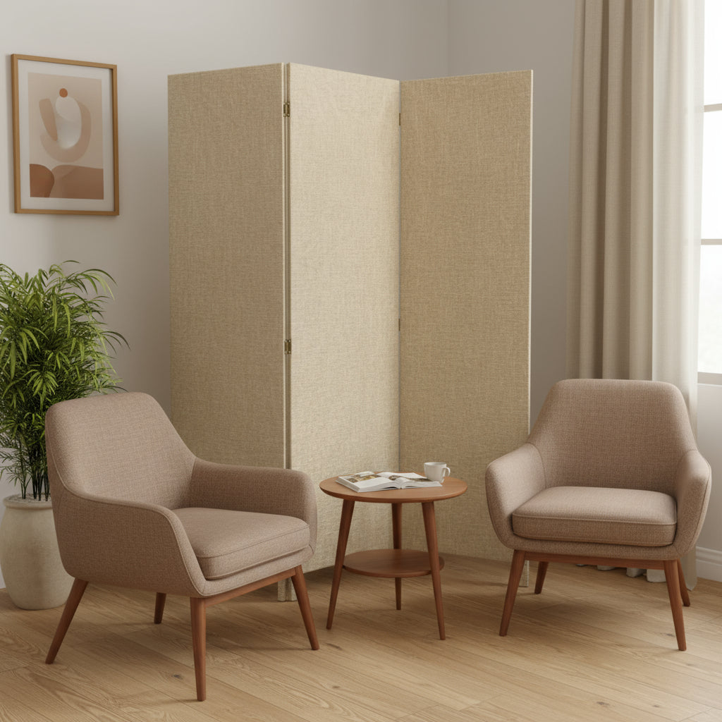 Brown Upholstered 3 Panel Room Divider Screen-Room Dividers-DECOROLALA