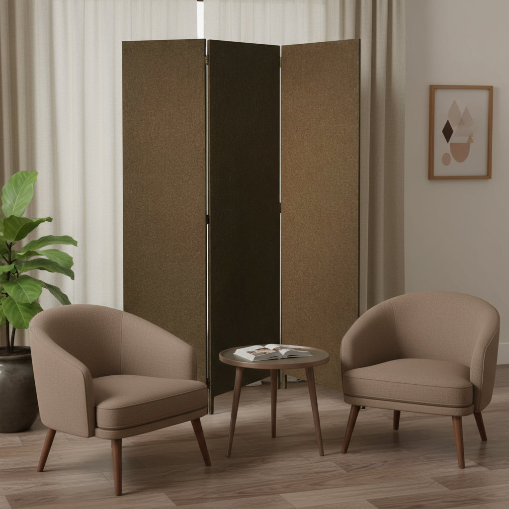 Brown Upholstered 3 Panel Room Divider Screen-Room Dividers-DECOROLALA