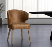 Brown Upholstered Leather Curved Back Dining Arm Chair-Dining Chairs-DECOROLALA