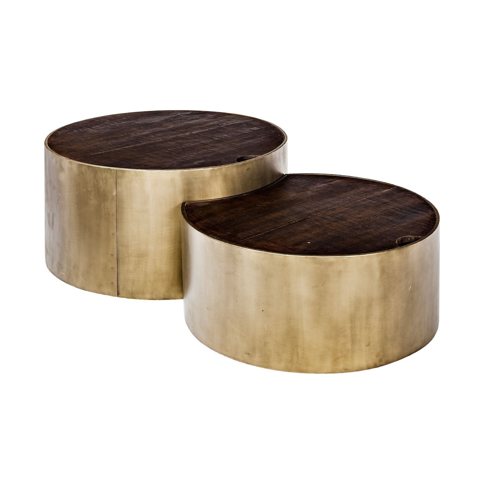 Brown Wood Round Nested Coffee Tables-Coffee Tables-DECOROLALA