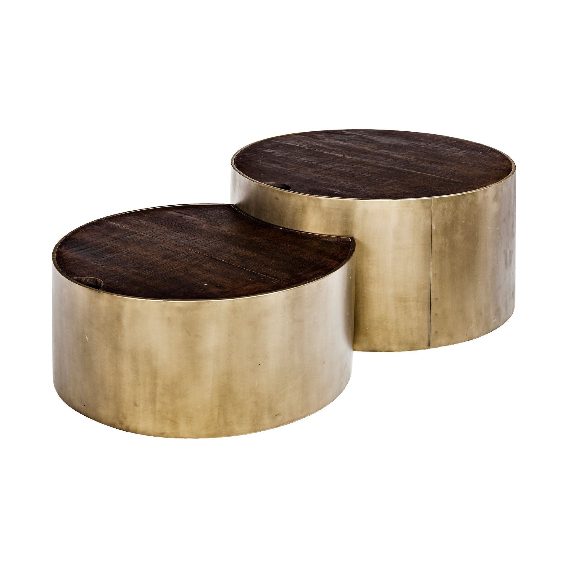 Brown Wood Round Nested Coffee Tables-Coffee Tables-DECOROLALA