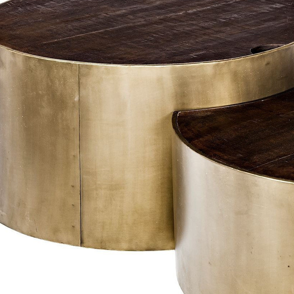 Brown Wood Round Nested Coffee Tables-Coffee Tables-DECOROLALA