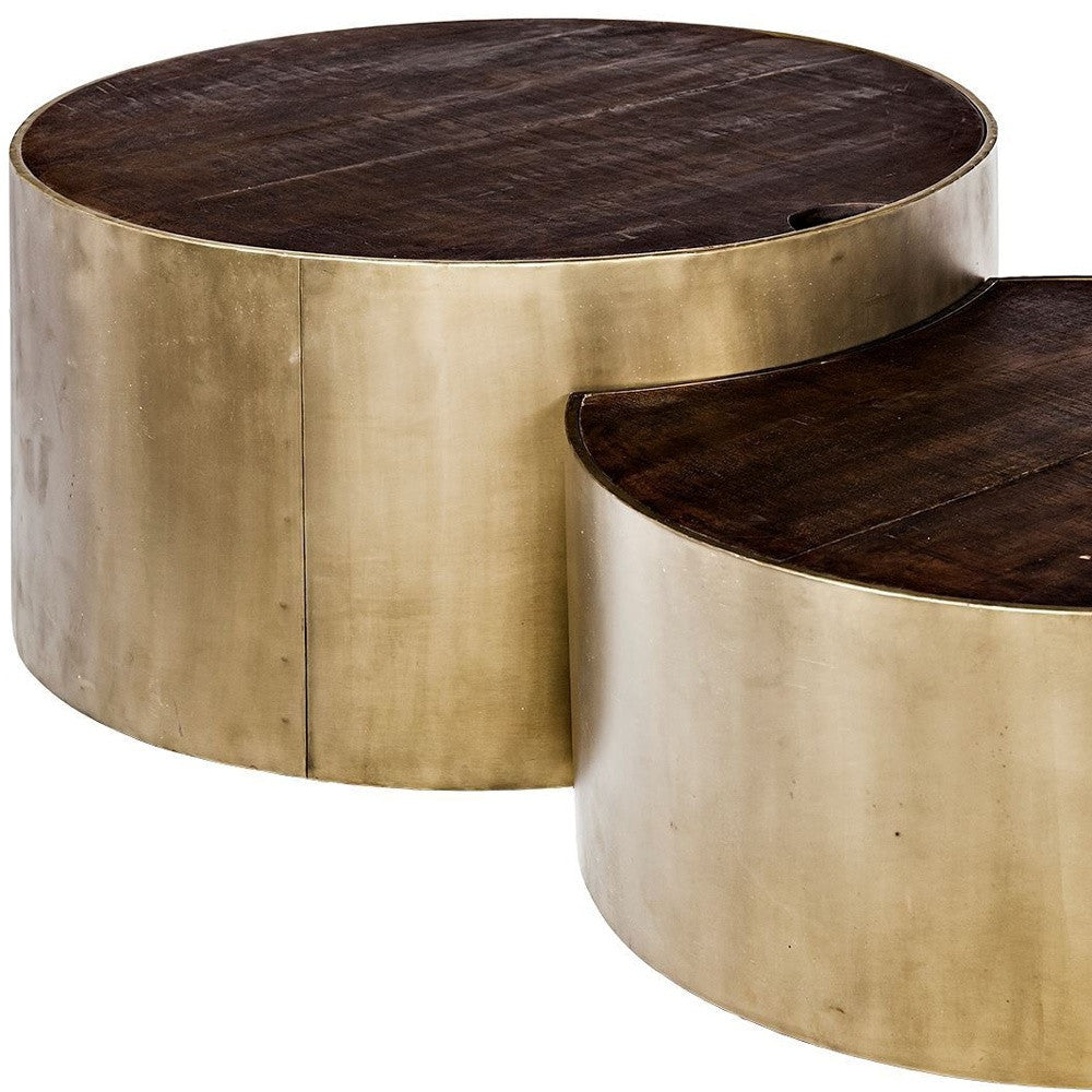 Brown Wood Round Nested Coffee Tables-Coffee Tables-DECOROLALA