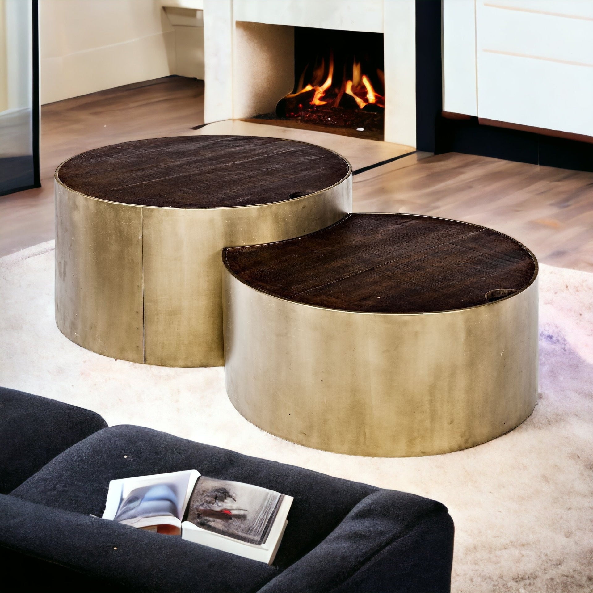 Brown Wood Round Nested Coffee Tables-Coffee Tables-DECOROLALA