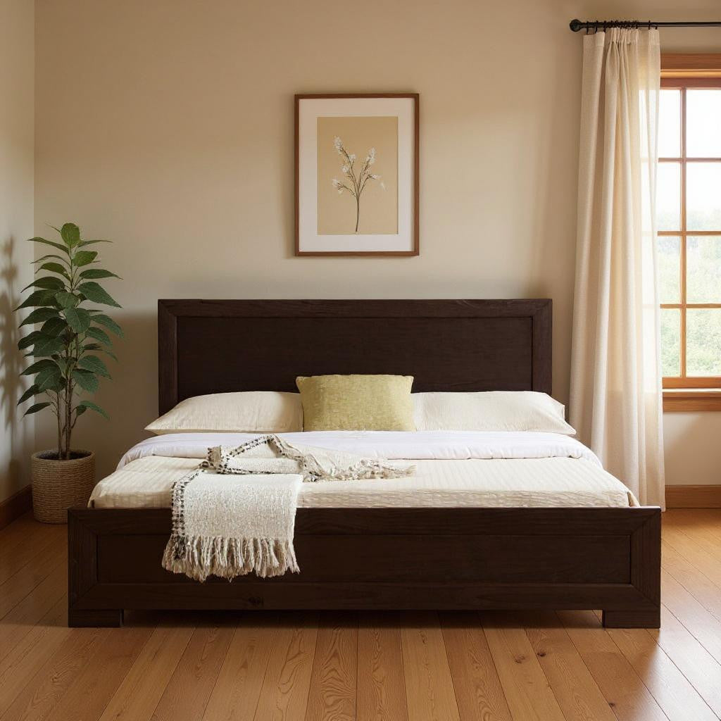 Brown Wood Twin Bed Frame-Standard Beds-DECOROLALA