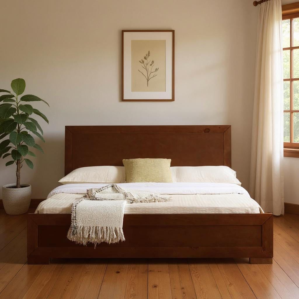 Brown Wood Twin Bed Frame-Standard Beds-DECOROLALA