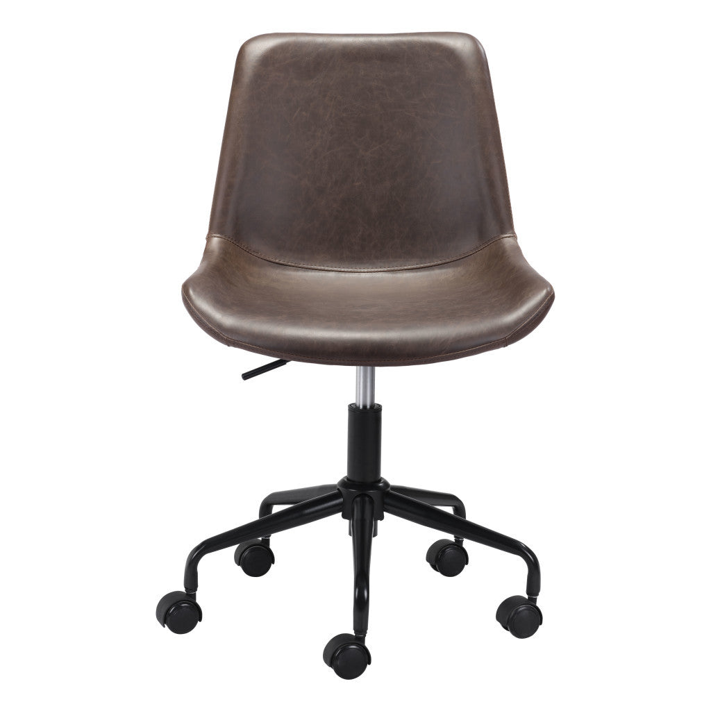Brown and Black Adjustable Swivel Faux Leather Rolling Office Chair-Office Chairs-DECOROLALA