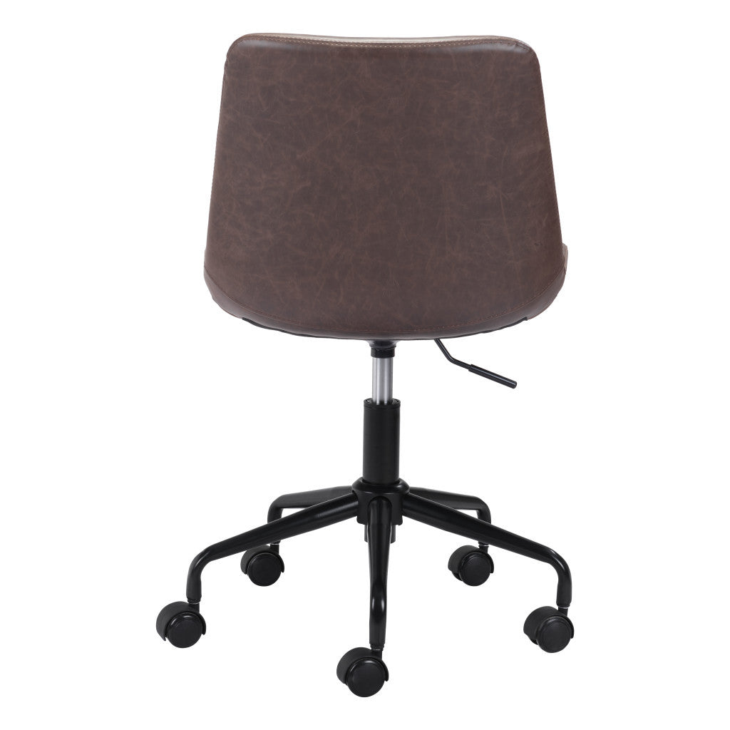 Brown and Black Adjustable Swivel Faux Leather Rolling Office Chair-Office Chairs-DECOROLALA