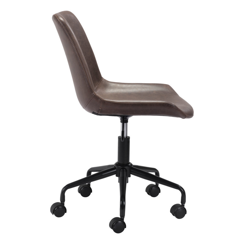Brown and Black Adjustable Swivel Faux Leather Rolling Office Chair-Office Chairs-DECOROLALA