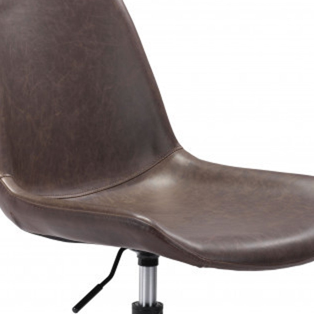 Brown and Black Adjustable Swivel Faux Leather Rolling Office Chair-Office Chairs-DECOROLALA