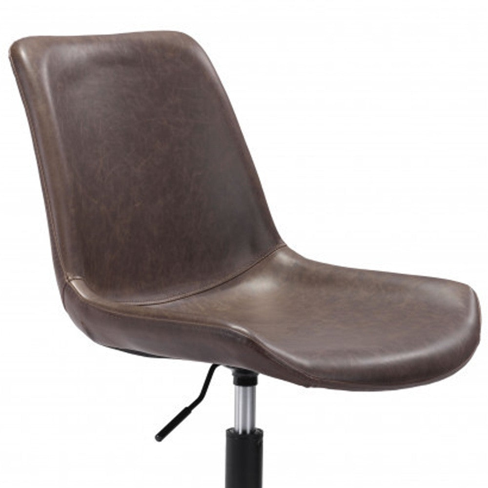 Brown and Black Adjustable Swivel Faux Leather Rolling Office Chair-Office Chairs-DECOROLALA