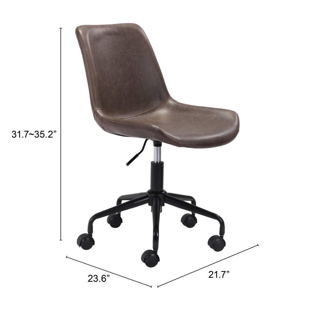 Brown and Black Adjustable Swivel Faux Leather Rolling Office Chair-Office Chairs-DECOROLALA