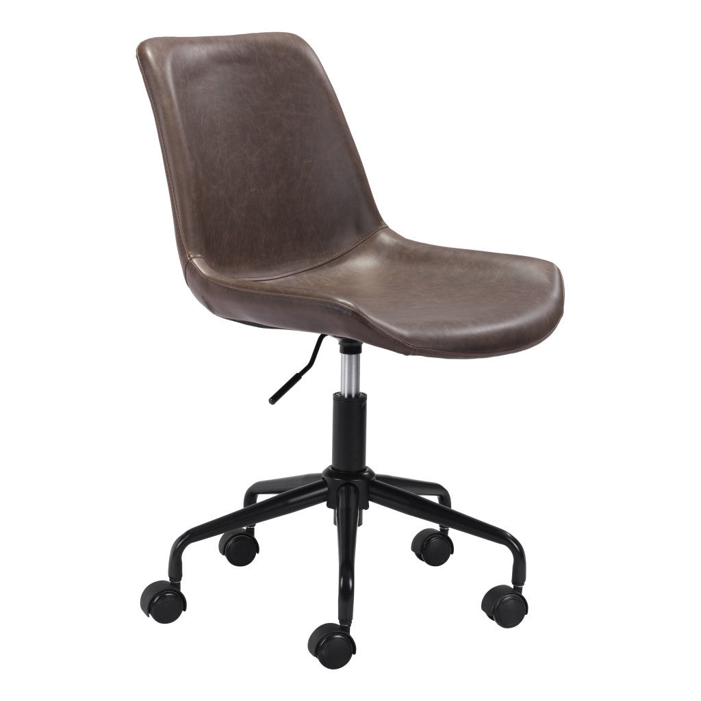 Brown and Black Adjustable Swivel Faux Leather Rolling Office Chair-Office Chairs-DECOROLALA