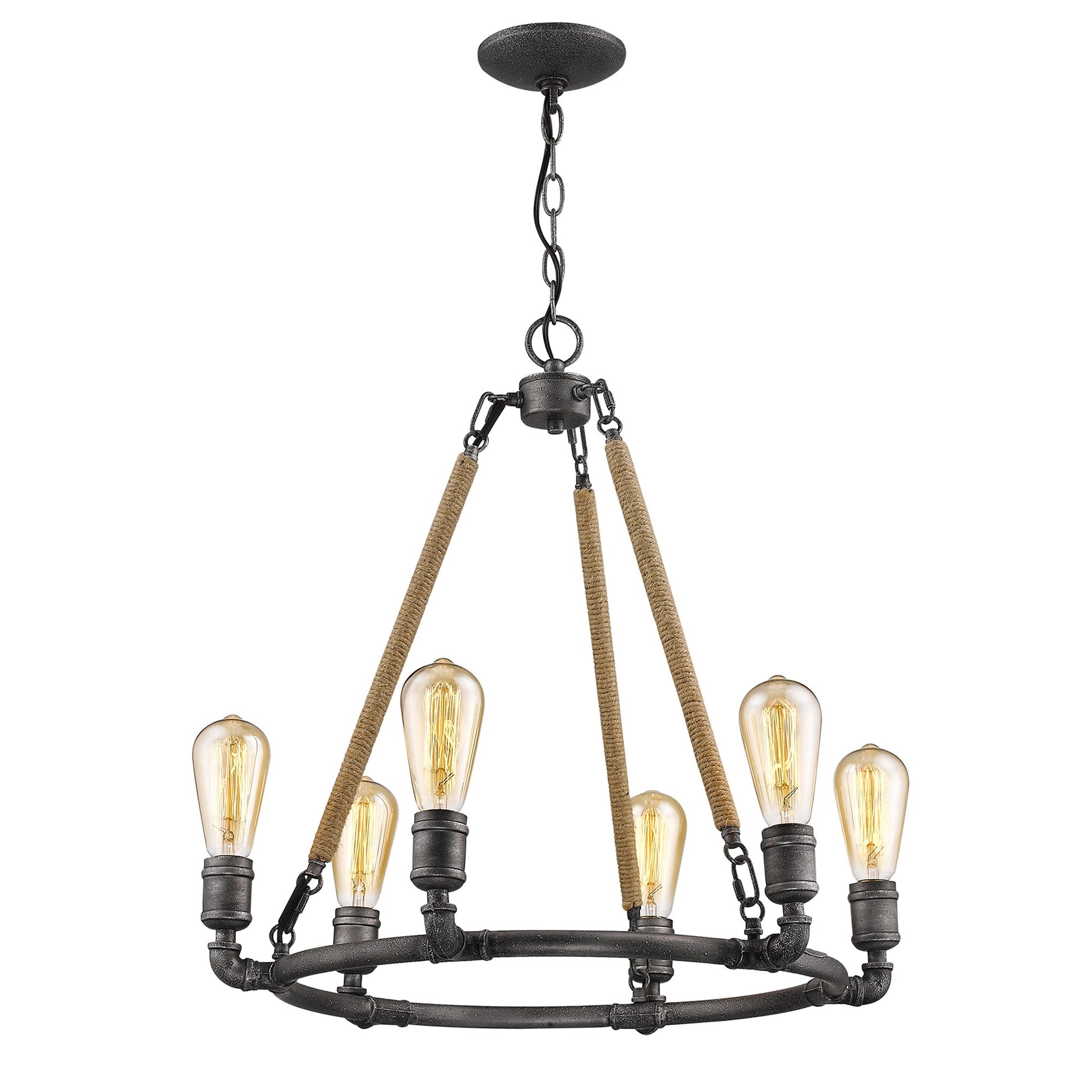 Brown and Black Candle Style Six Light Metal Dimmable Chandelier-Chandeliers-DECOROLALA