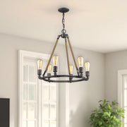 Brown and Black Candle Style Six Light Metal Dimmable Chandelier-Chandeliers-DECOROLALA