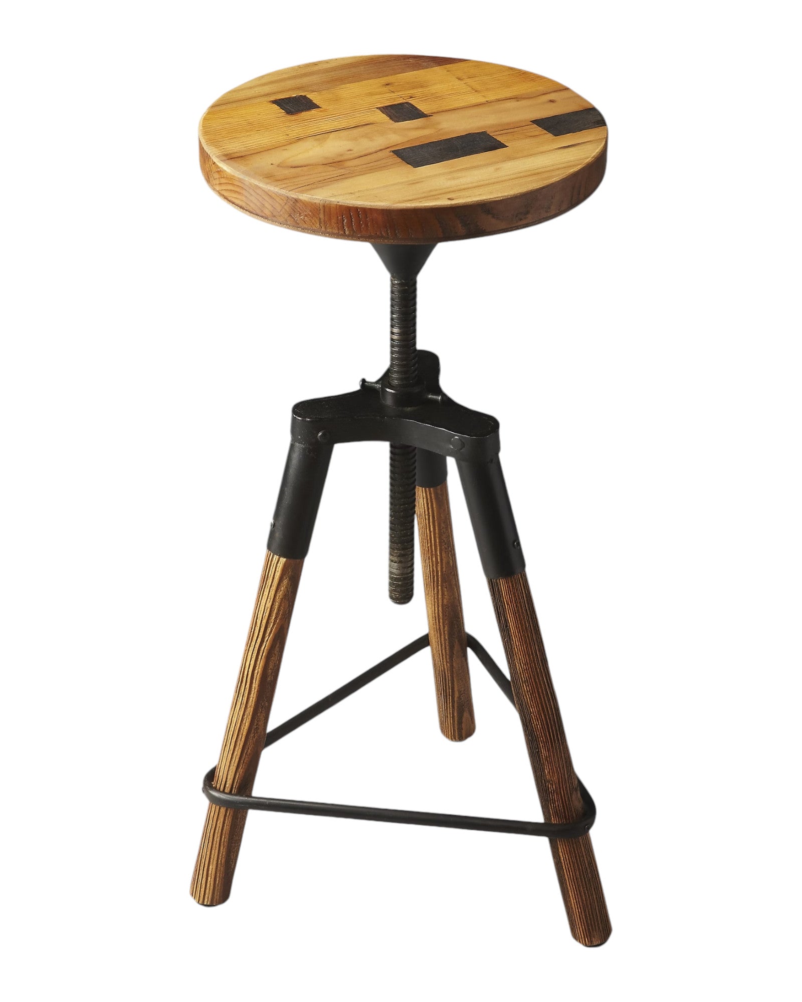 Brown and Black Manufactured Wood and Iron Backless Counter Height Swivel Bar Chair-Bar Chairs-DECOROLALA