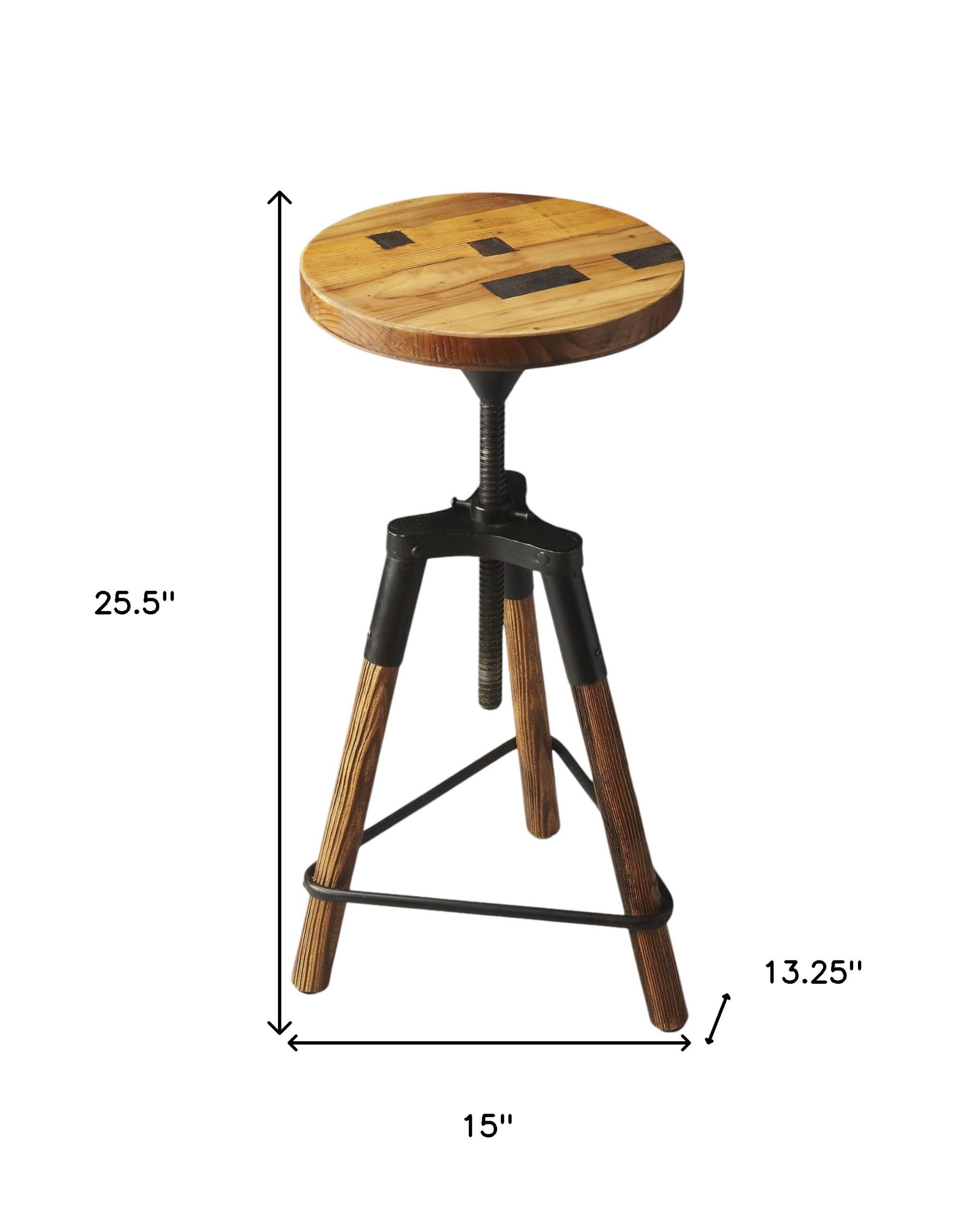 Brown and Black Manufactured Wood and Iron Backless Counter Height Swivel Bar Chair-Bar Chairs-DECOROLALA