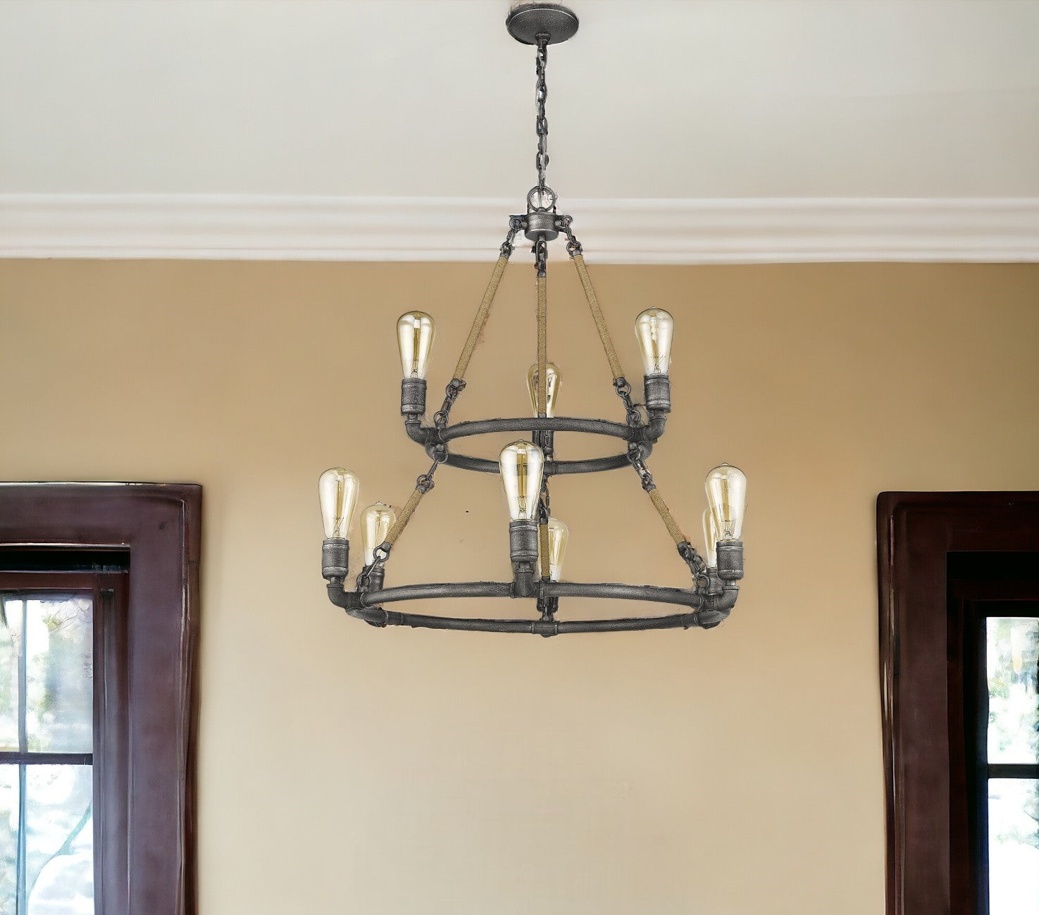 Brown and Black Nine Light Metal Dimmable Chandelier-Chandeliers-DECOROLALA